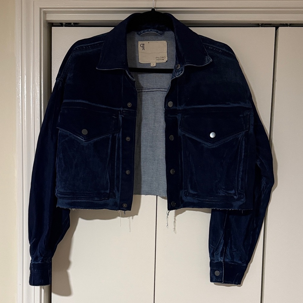 Pilcro Dark Blue Velvet Jean Jacket